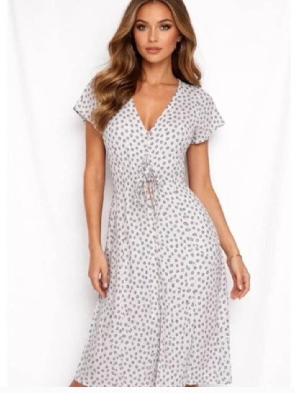 Abercrombie short sleeve white printed dress with tie